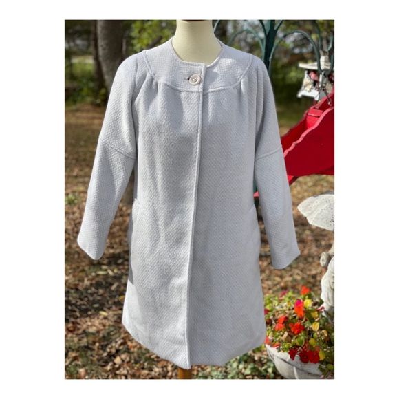 Sothebey's Silver Grey Formal Coat Wool Cotton Single Button Closure Sz 4 - Picture 2 of 13